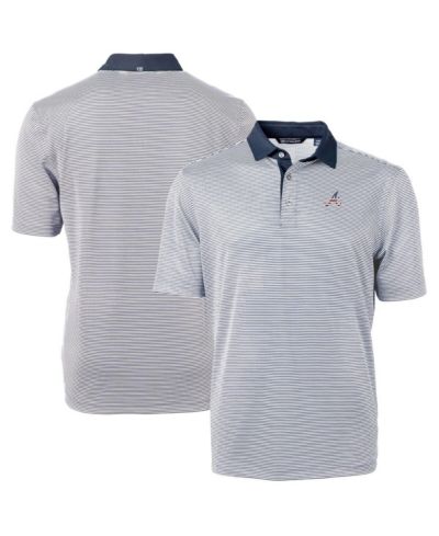 Cutter & Buck Men's Navy Atlanta Braves Americana Logo Virtue Eco Pique Stripe Polo Shirt