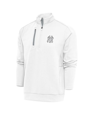 Antigua Men's White New York Yankees Metallic Generation Quarter-Zip Pullover