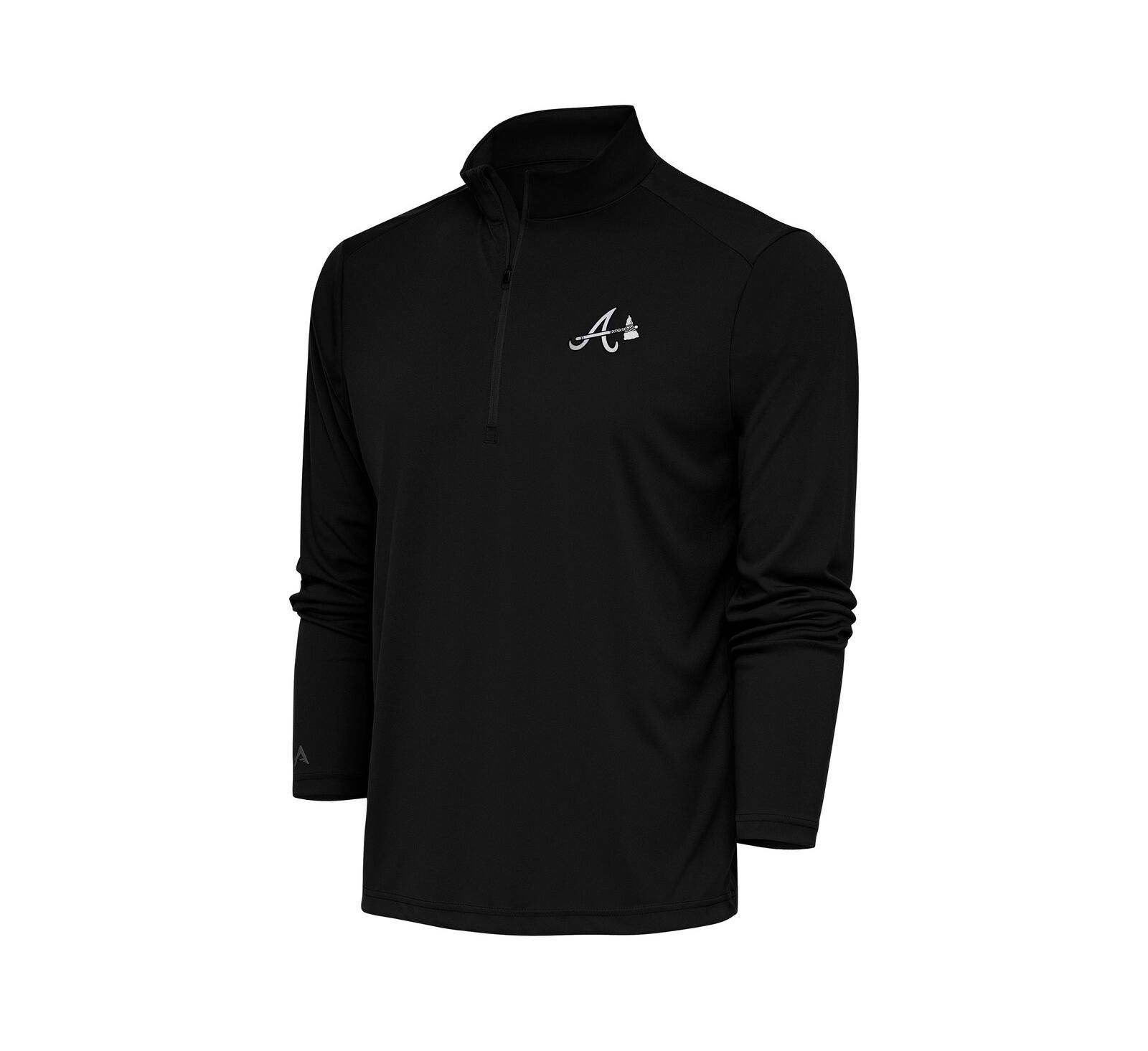Топ Antigua Men's Black Atlanta Braves Metallic Tribute Quarter-Zip