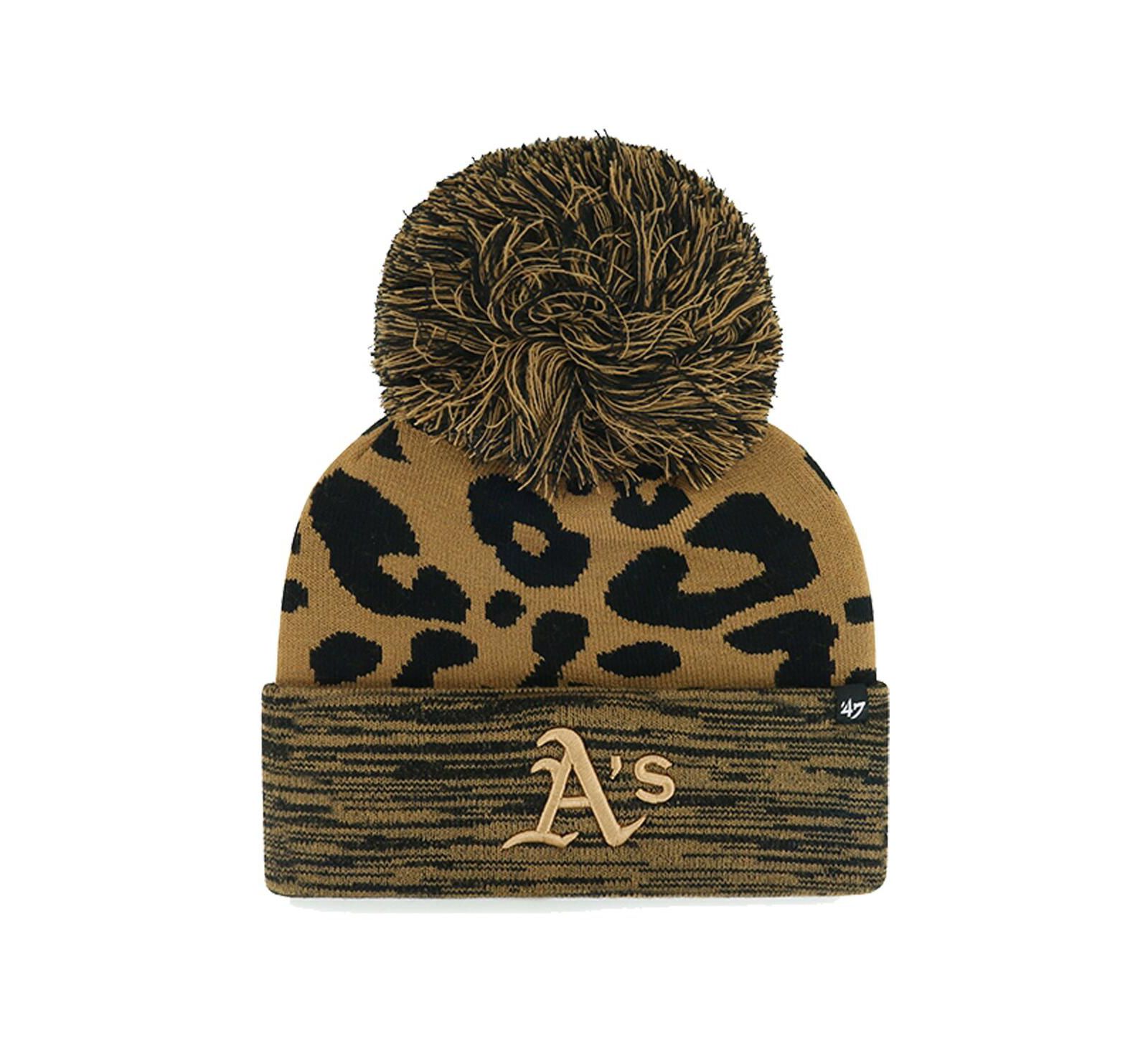Женская вязаная шапка '47 Brand Athletics Leopard Rosette с помпоном
