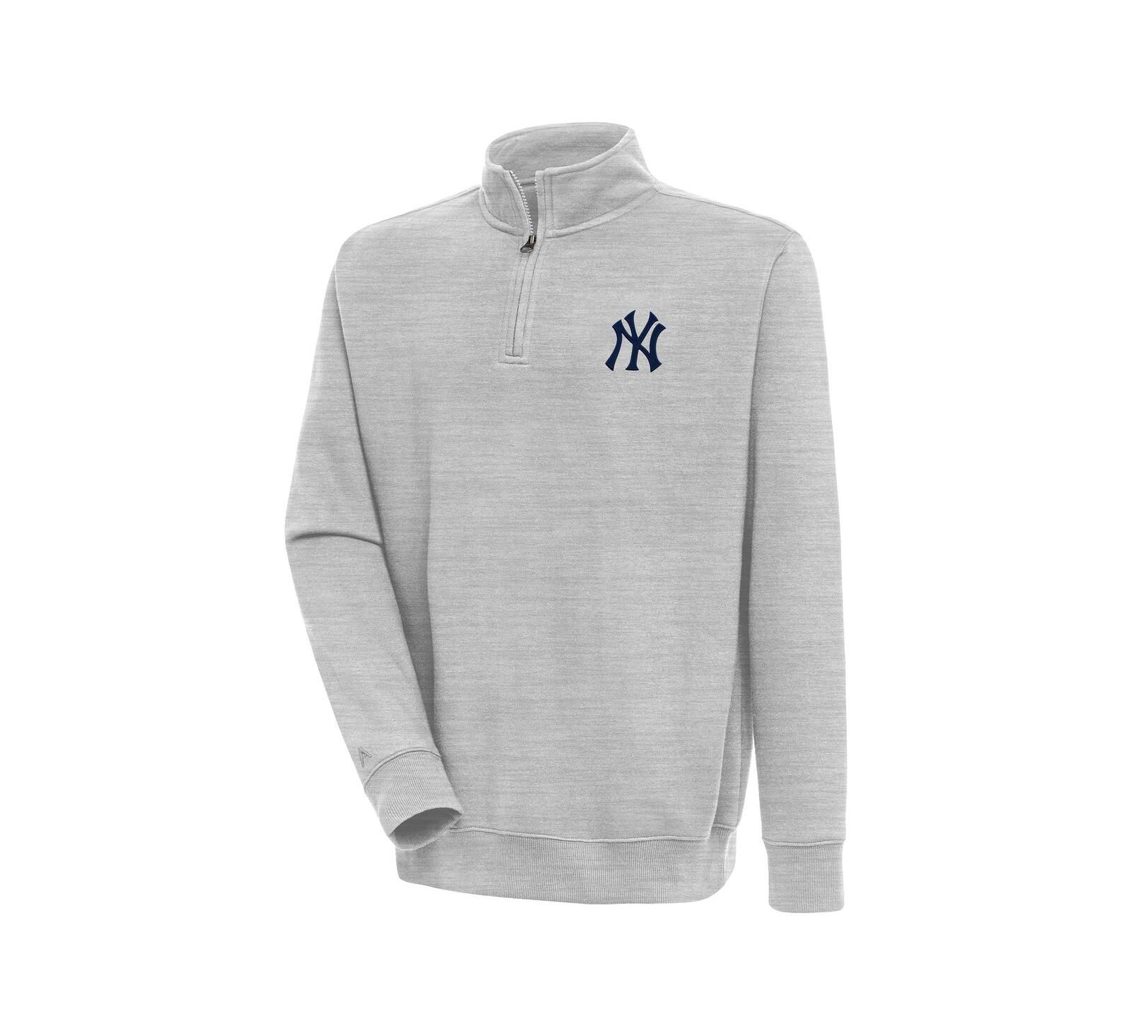 Пуловер Antigua Мужской Heather Gray New York Yankees Victory с молнией на четверть