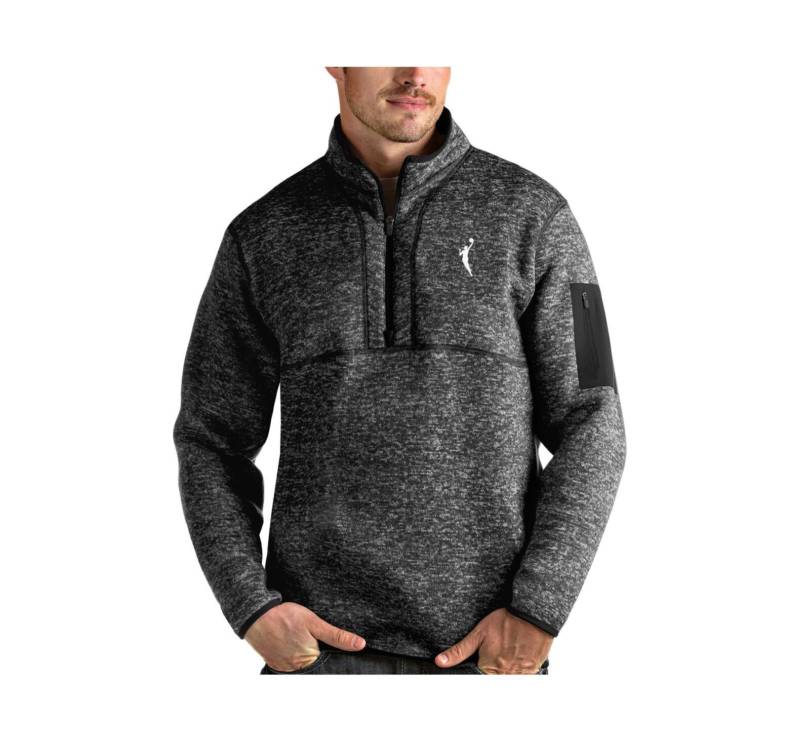 Мужская куртка Antigua Heather Black WNBA Logo Fortune Quarter-Zip Pullover