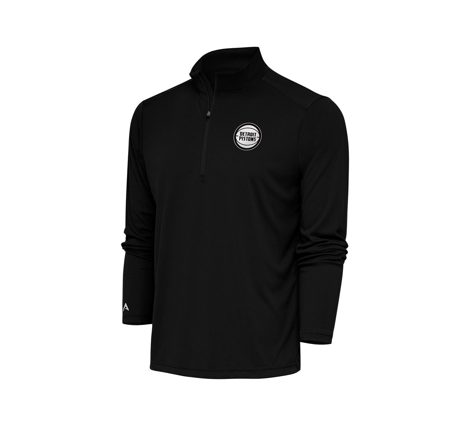 Мужская толстовка Antigua Black Detroit Pistons Metallic Logo Tribute Quarter-Zip Pullover