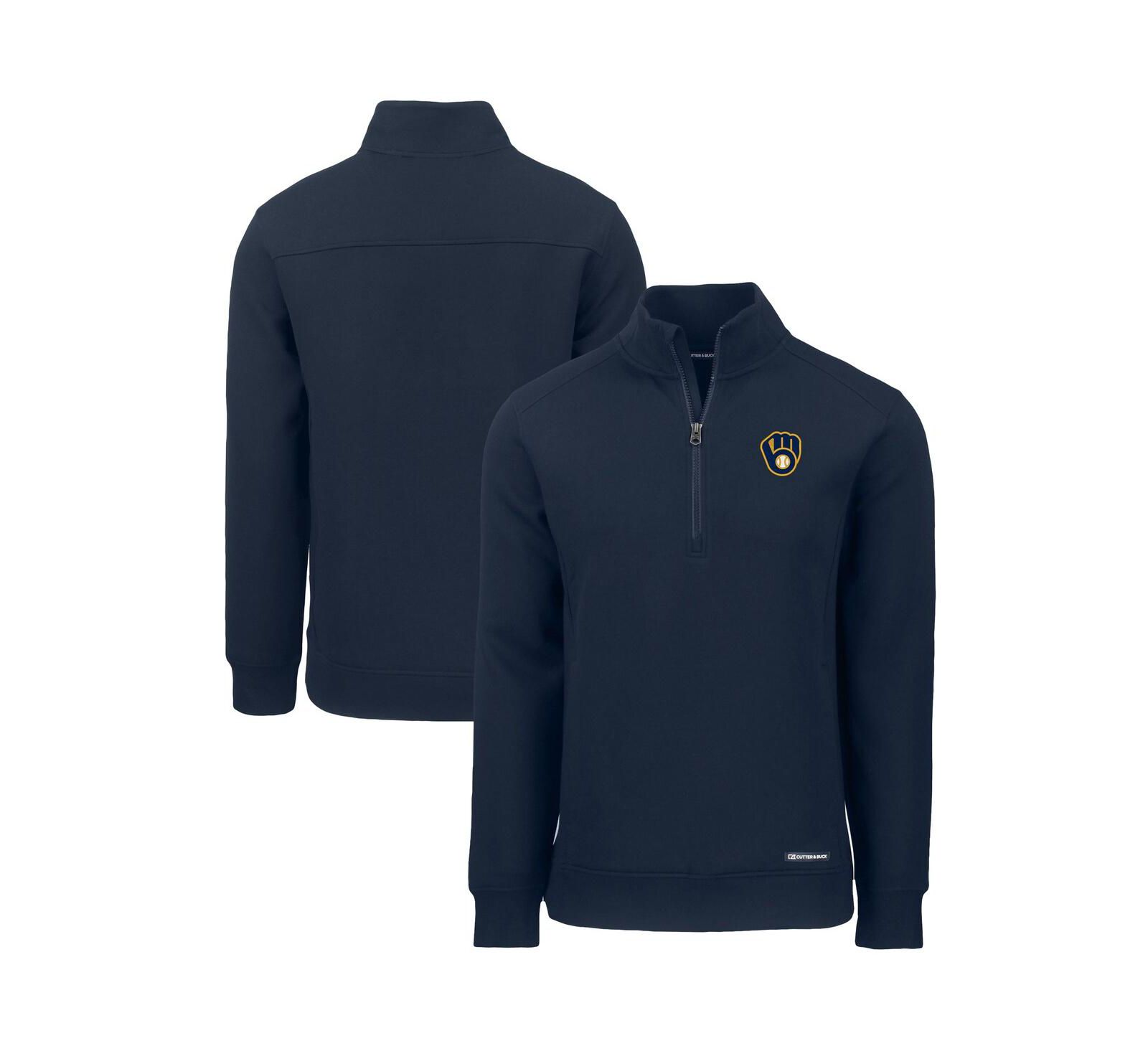 Мужской джемпер Cutter & Buck Navy Milwaukee Brewers Roam Eco Quarter-Zip Pullover