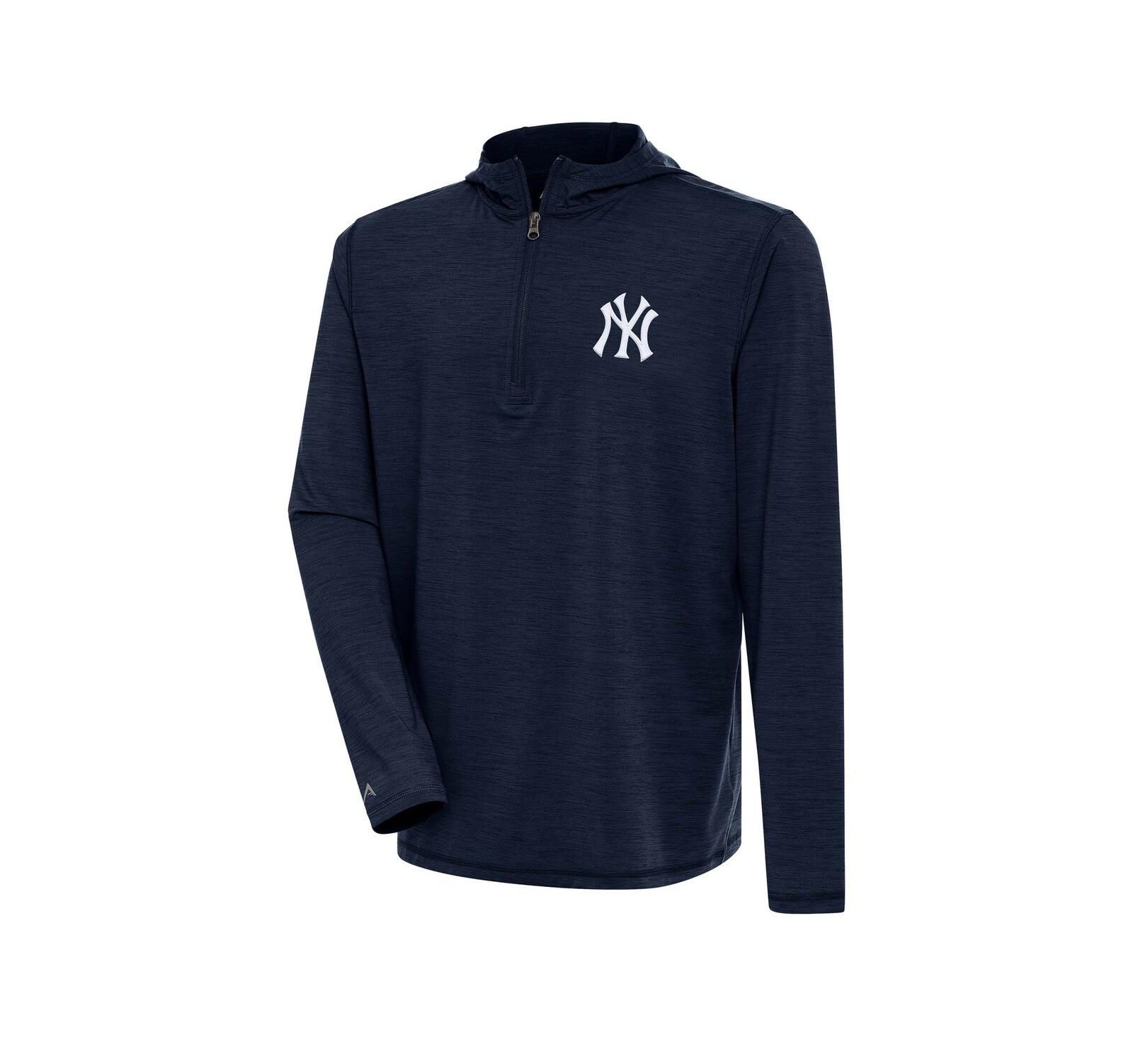 Мужское худи Antigua Heather Navy New York Yankees Tidy Quarter-Zip