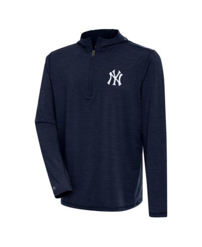 Мужское худи Antigua Heather Navy New York Yankees Tidy Quarter-Zip