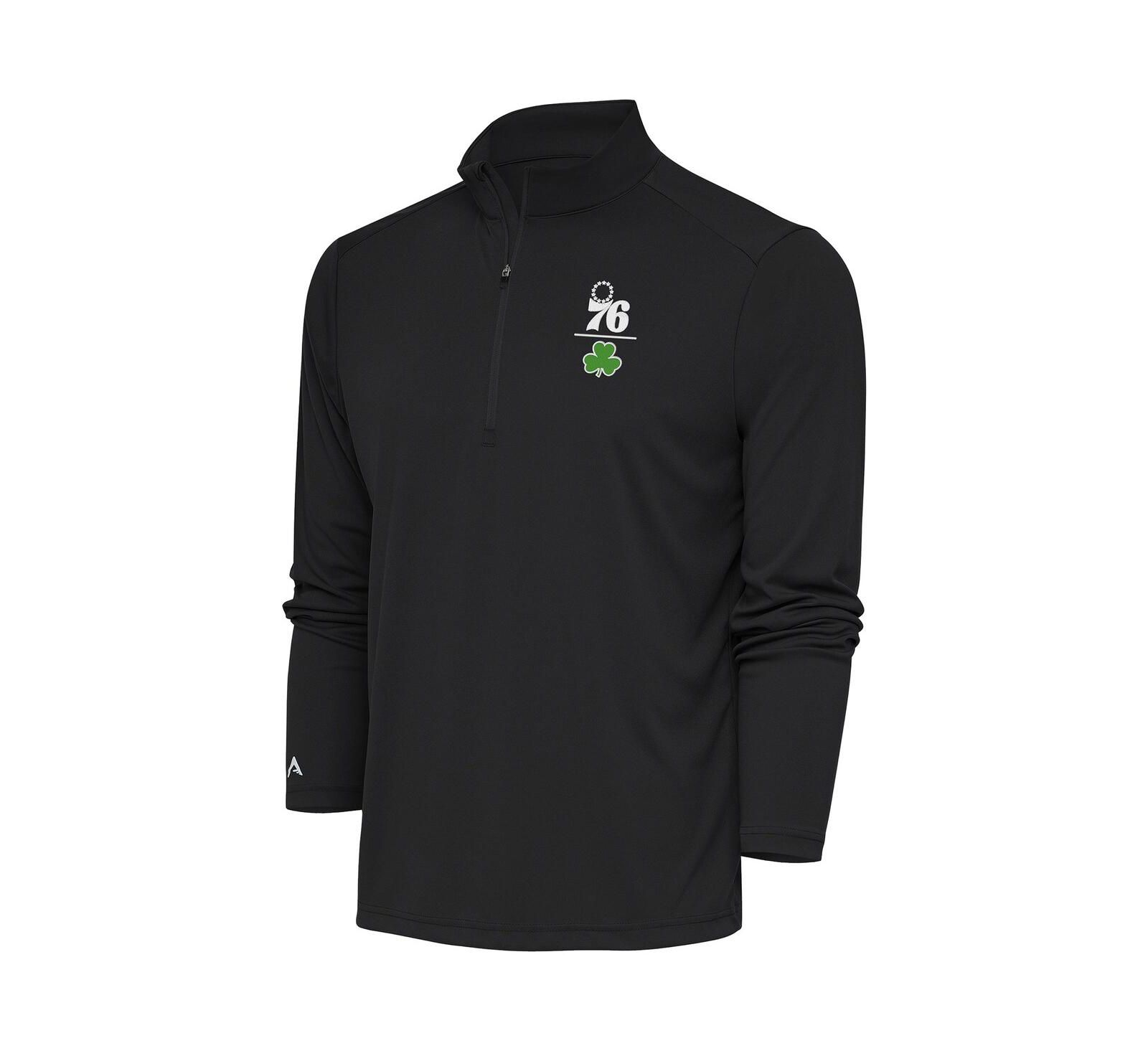Мужской джемпер Antigua Charcoal Philadelphia 76ers Shamrock Tribute Quarter-Zip Pullover