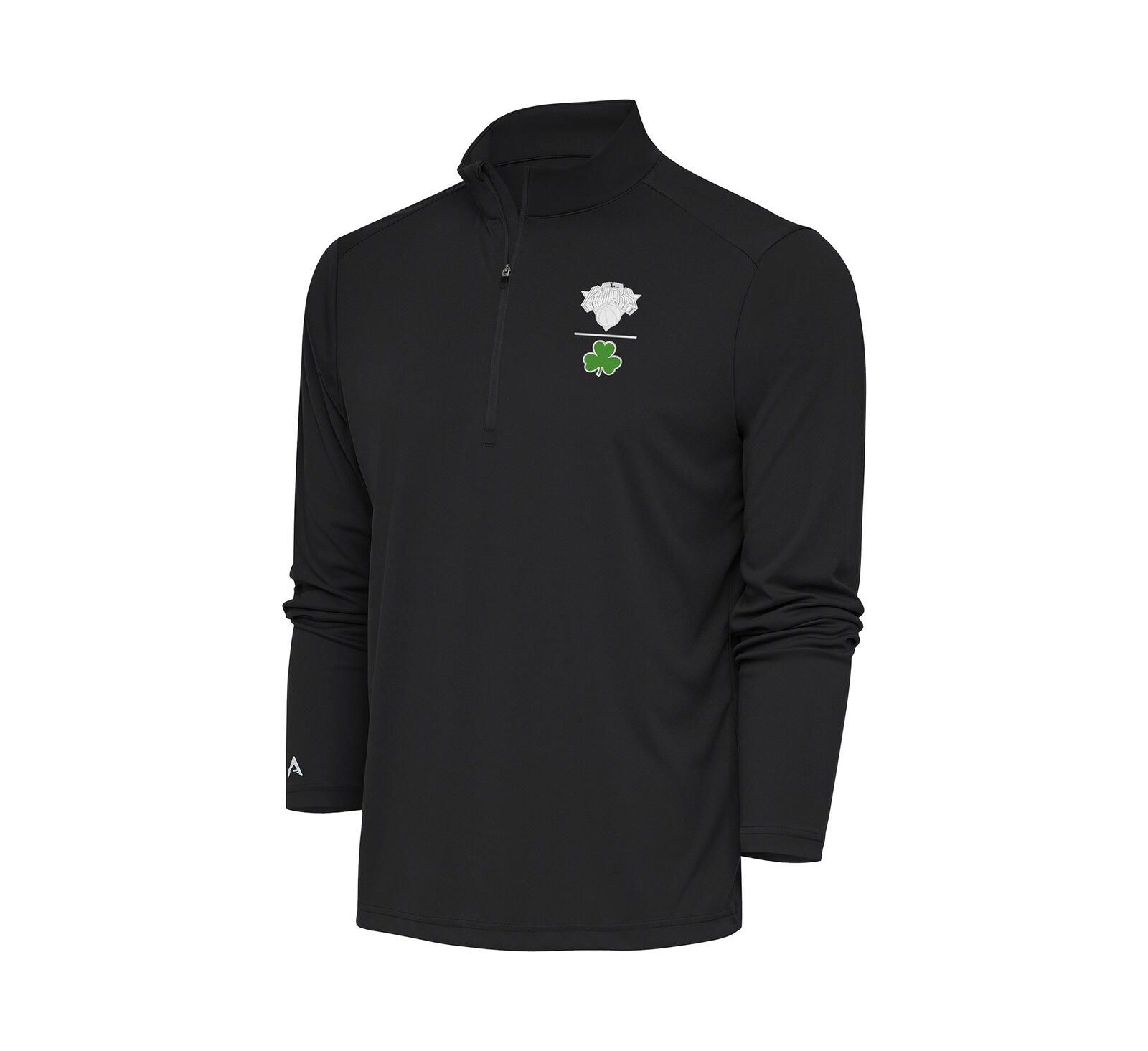 Мужской джемпер Antigua Charcoal New York Knicks Shamrock Tribute Quarter-Zip