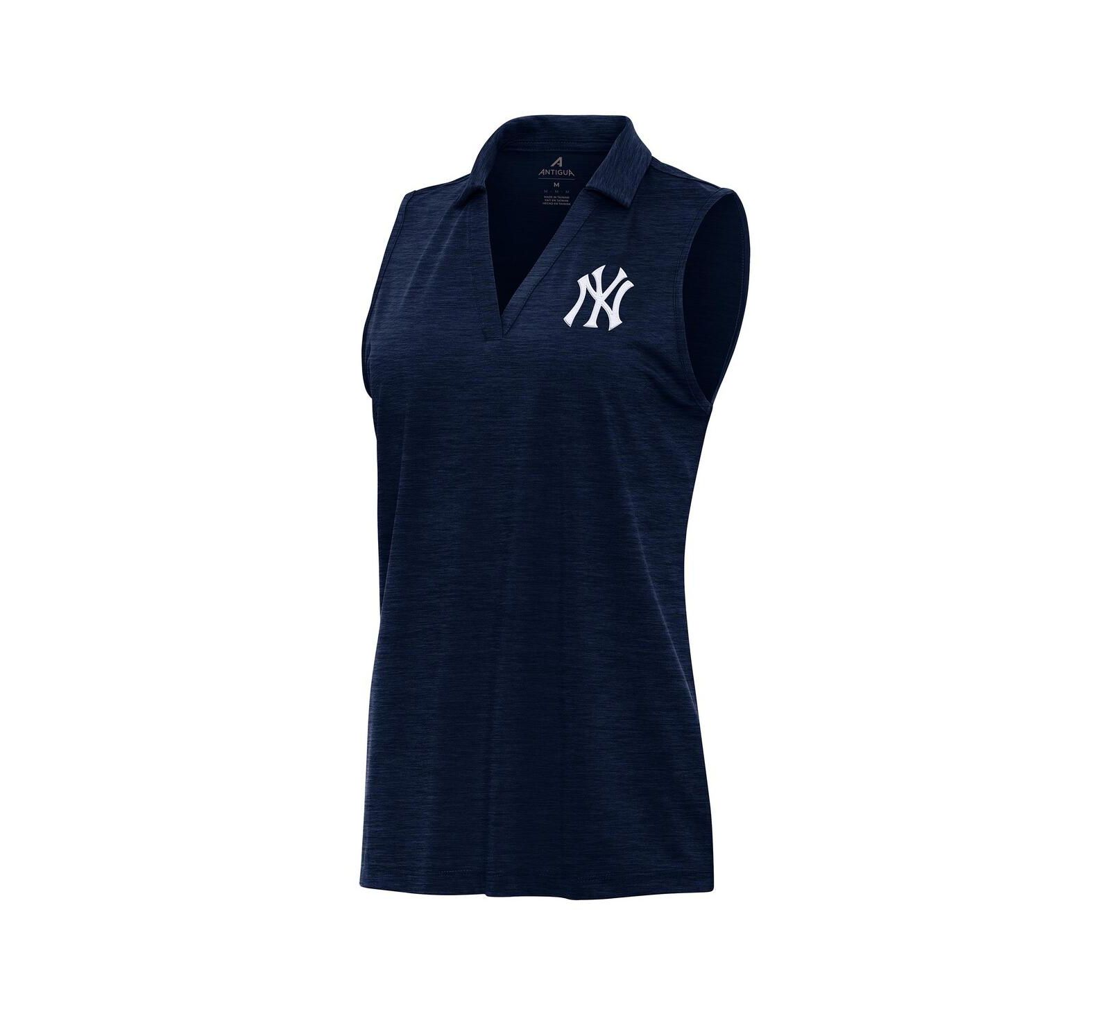 Женская рубашка-поло Antigua Heather Navy New York Yankees Layout без рукавов
