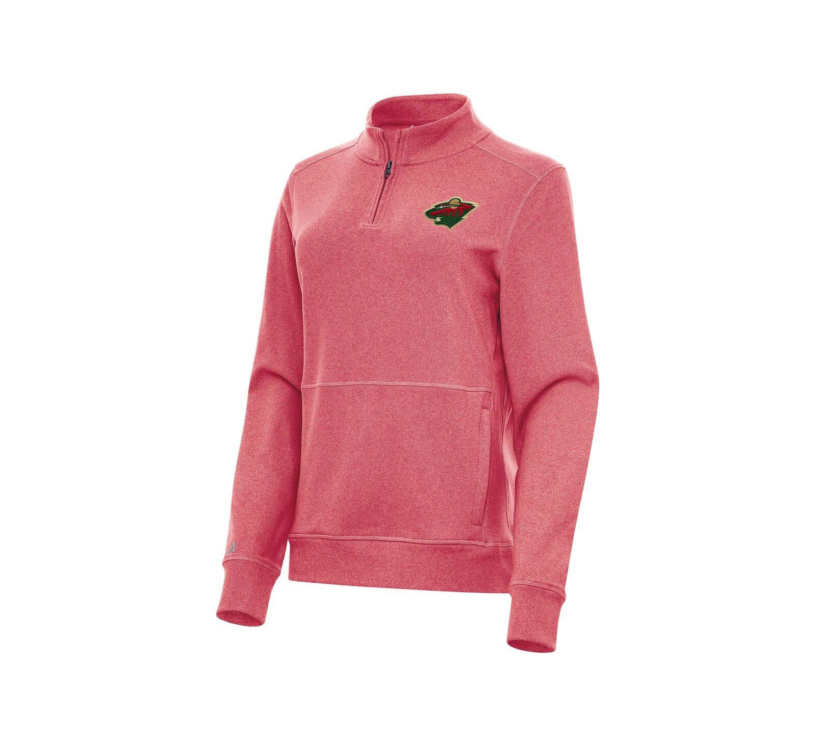 Antigua Women's Heather Red Minnesota Wild Crush Quarter-Zip Fleece Sweatshirt
