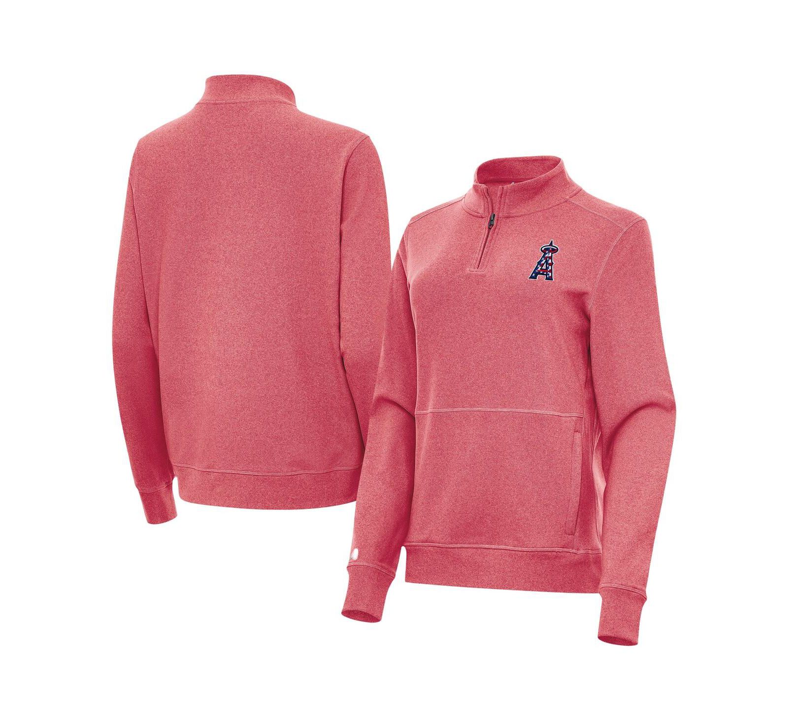 Antigua Женский джемпер на молке quarter-zip, красный Heather, Los Angeles Angels Crush Stars and Stripes