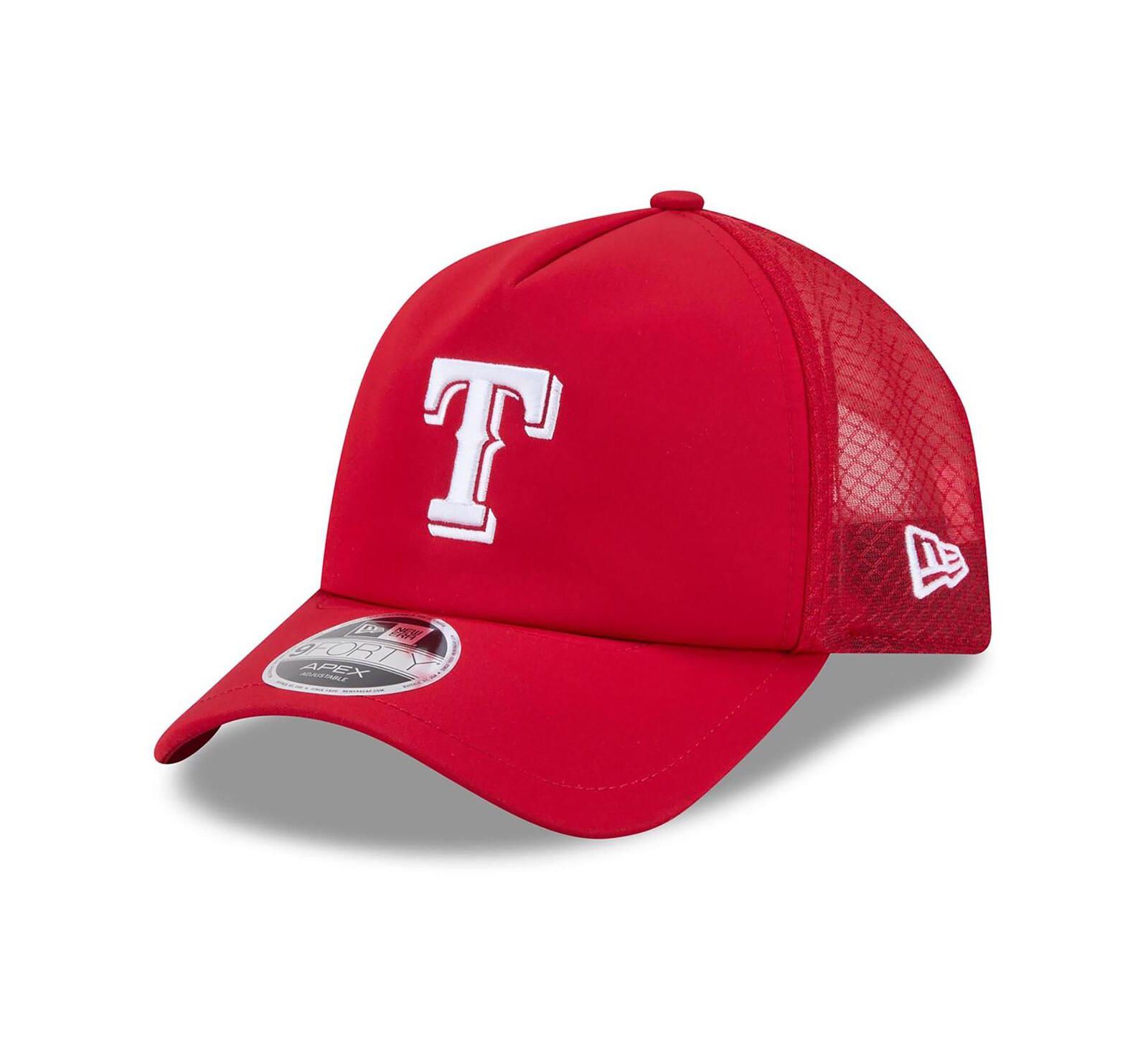 New Era Men's Red Texas Rangers 2026 Batting Practice Apex 9FORTY Adjustable Trucker Hat