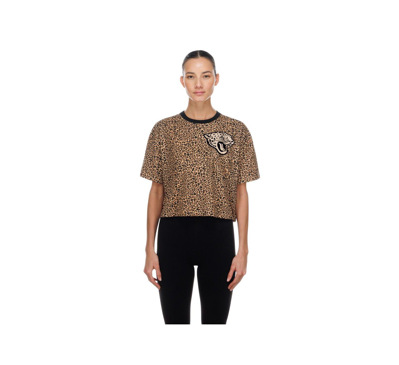 Женская футболка New Era Jacksonville Jaguars Mom Me Leopard Boxy Cropped Brown