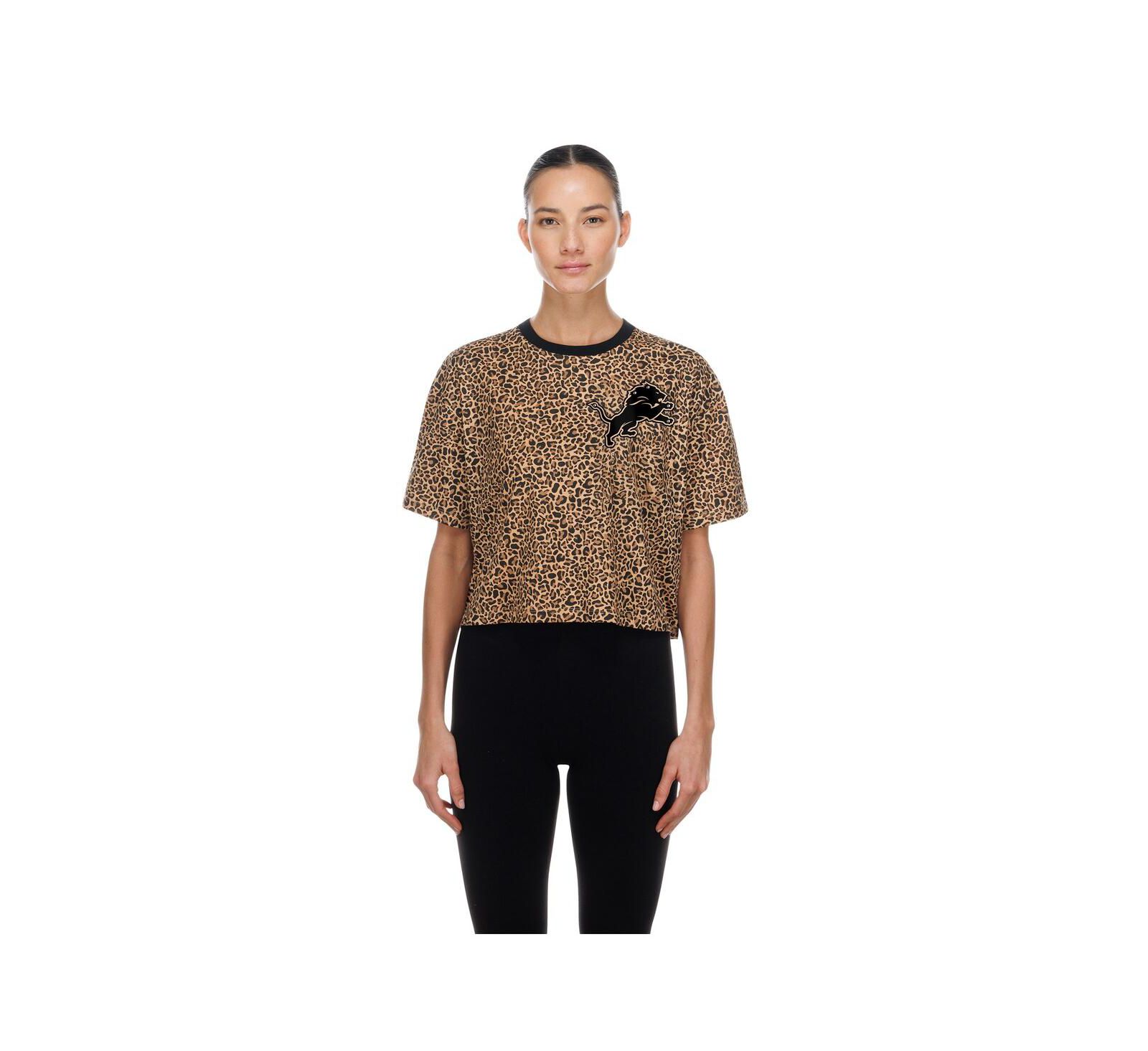 New Era Женская укороченная футболка Detroit Lions Mom Me Leopard