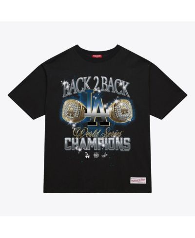 Mitchell & Ness Women's Mitchell Ness Black Los Angeles Dodgers Back 2 Back Rings Boxy Cropped T-Shirt