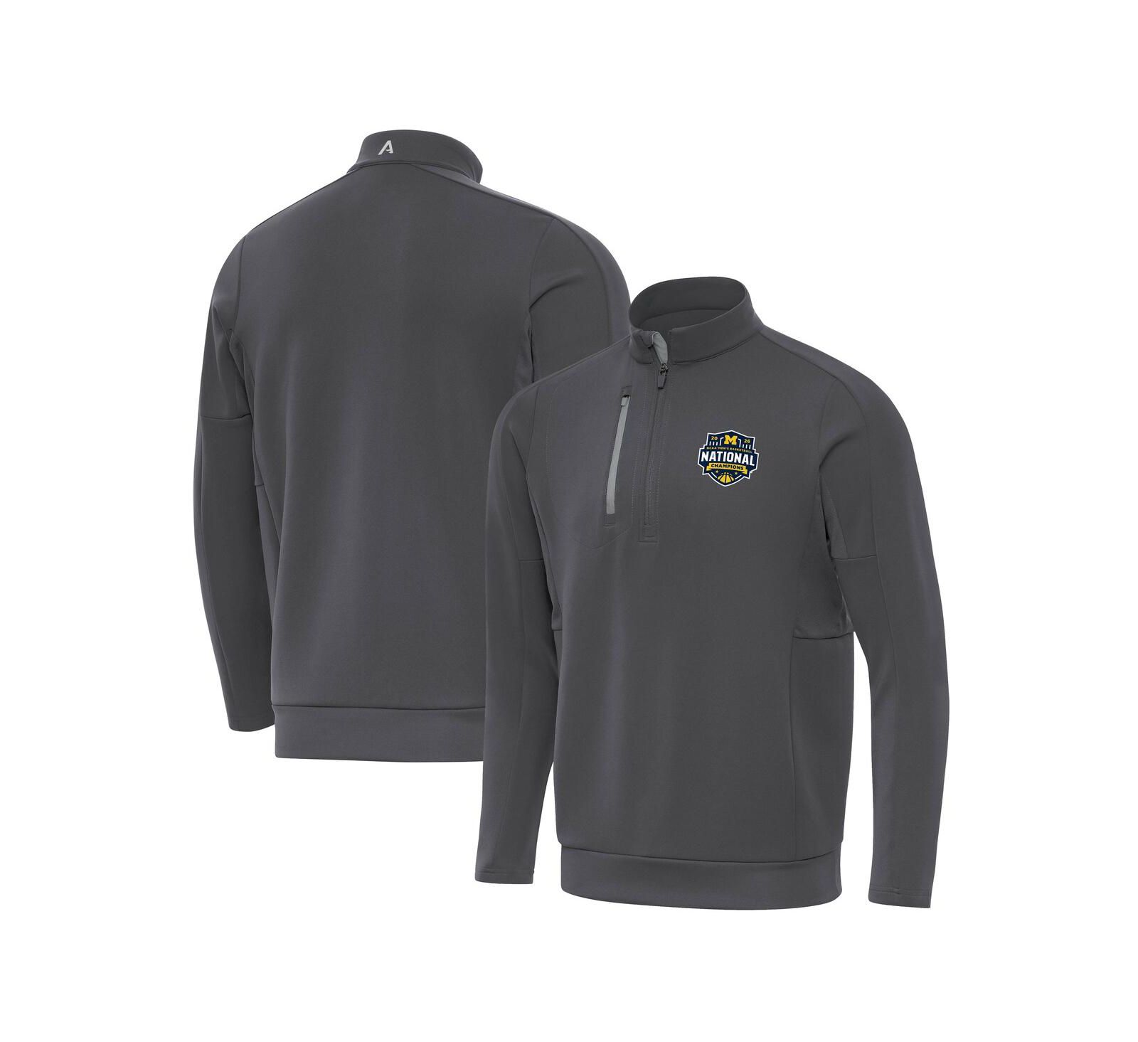 Мужской джемпер с воротником-молнией Antigua Michigan Wolverines 2026 NCAA Men's Basketball National Champions Generation Quarter-Zip Pullover