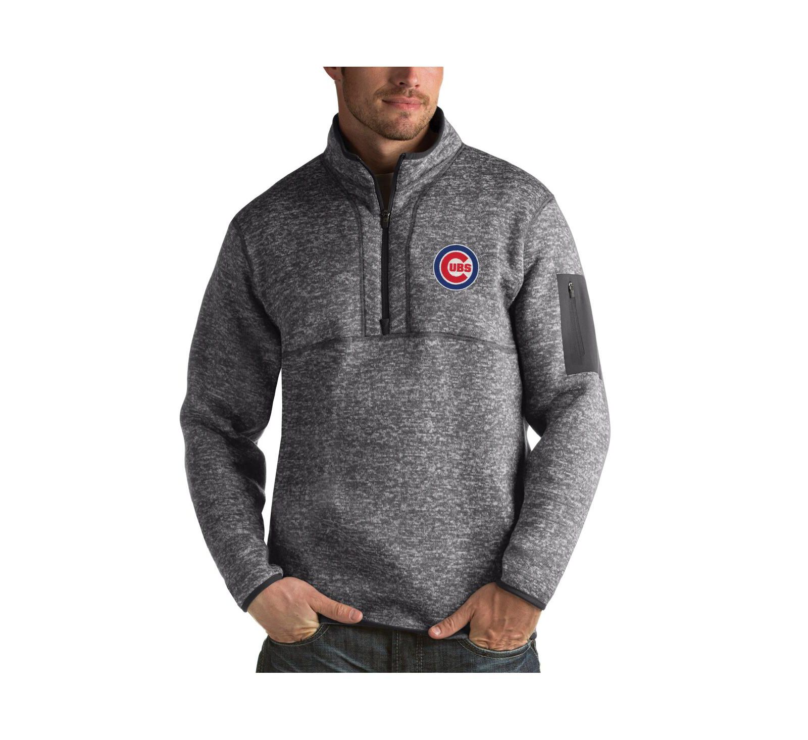Antigua Мужской Heathered Charcoal Chicago Cubs Fortune Half-Zip Sweater