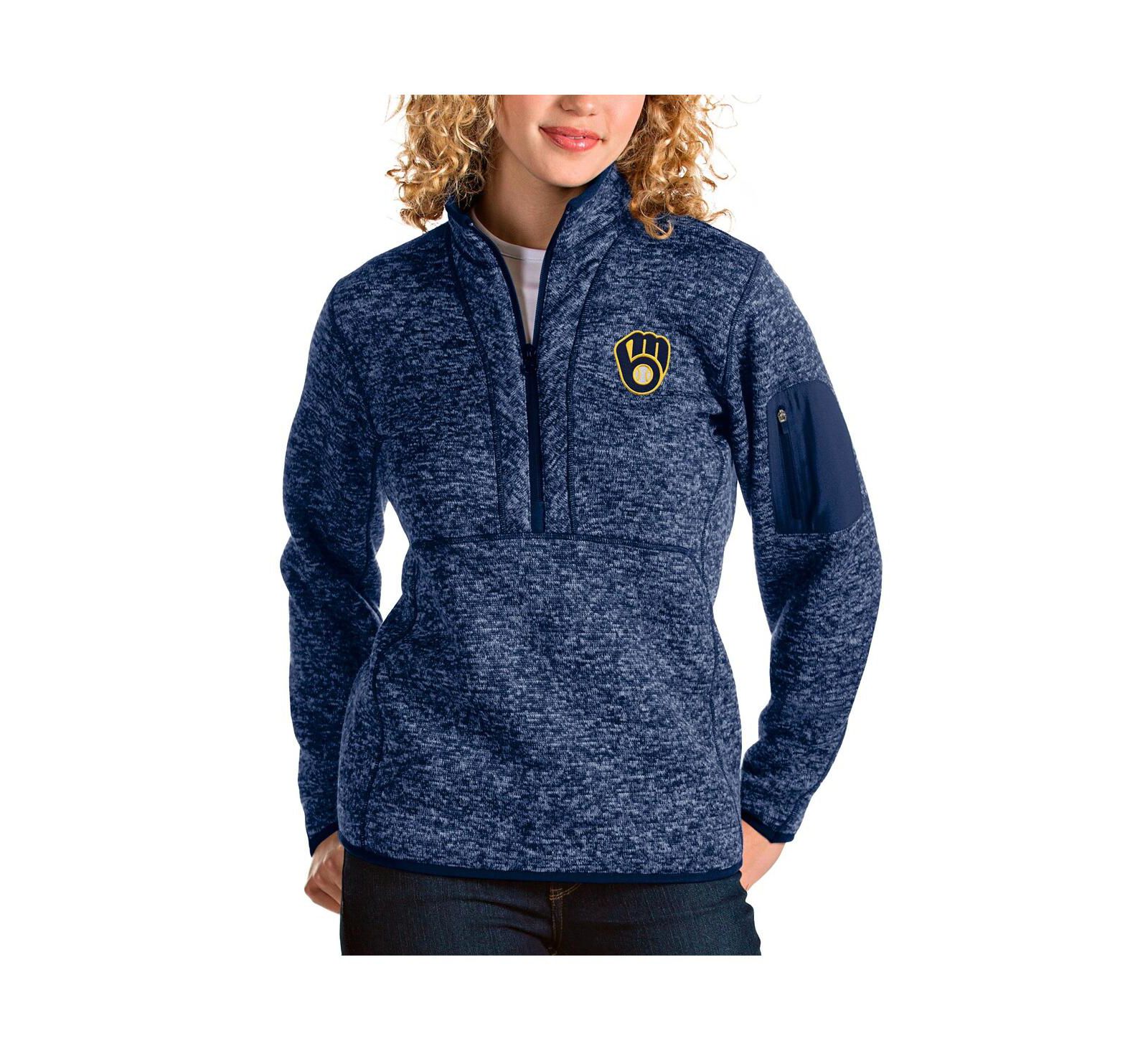 Antigua Женская ветровка Milwaukee Brewers Fortune Half-Zip Pullover Jacket Heather Navy