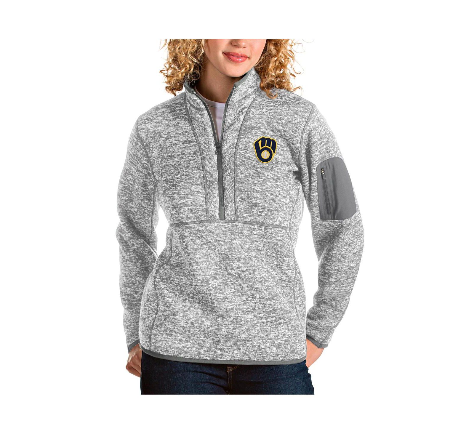 Женская куртка-пуловер Antigua Heather Gray Milwaukee Brewers Fortune Half-Zip