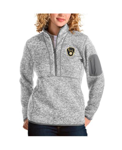 Женская куртка-пуловер Antigua Heather Gray Milwaukee Brewers Fortune Half-Zip