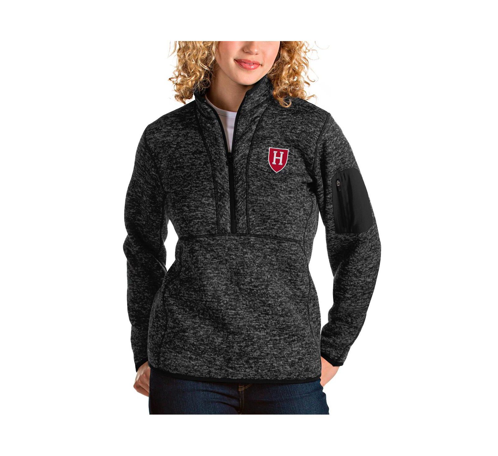 Женская куртка Antigua Heather Black Harvard Crimson Fortune Half-Zip Pullover, можно стирать в машине