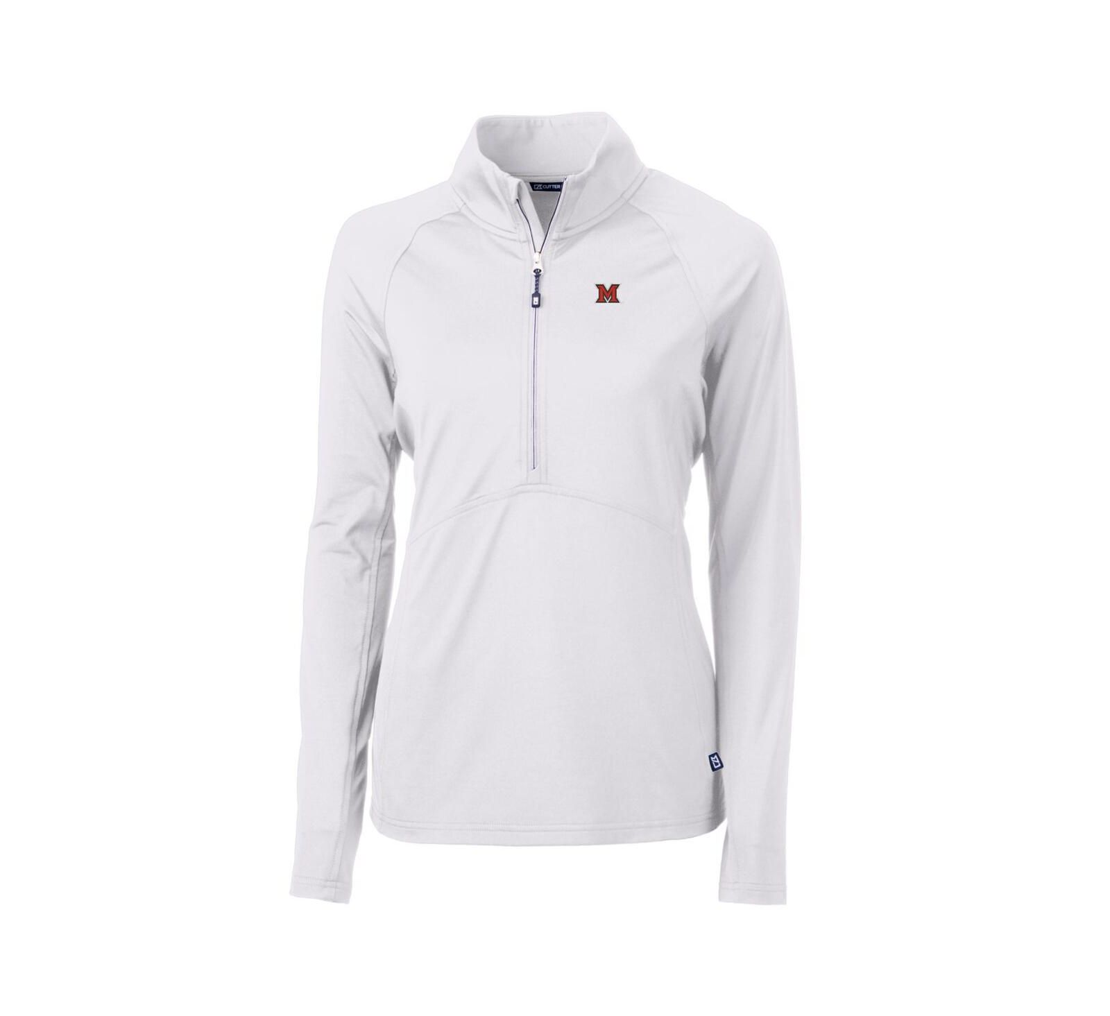 Cutter & Buck Women's White Miami University RedHawks Adapt Eco Knit Half-Zip Pullover Jacket
