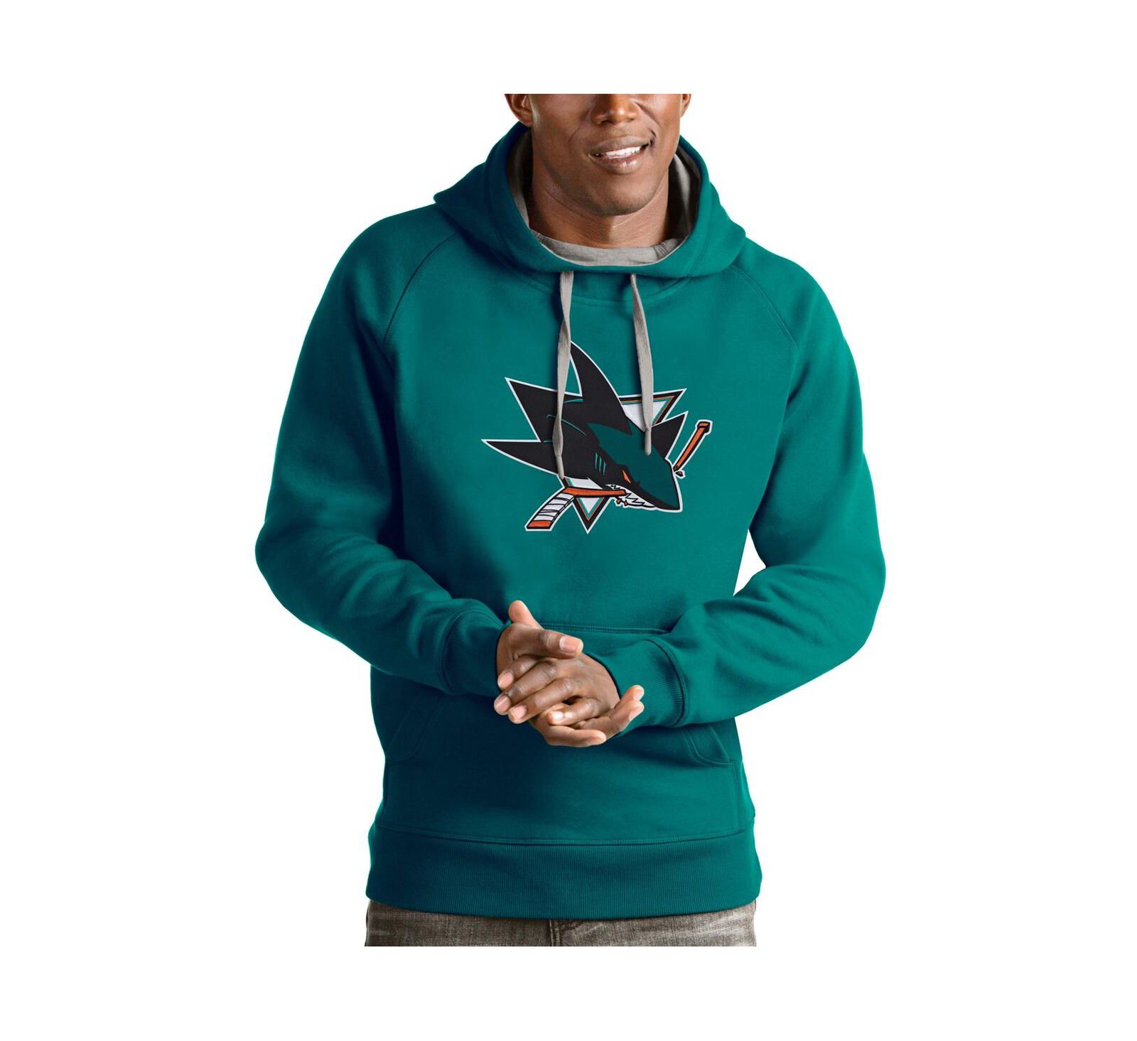 Мужское худи Antigua Teal San Jose Sharks Logo Victory Pullover