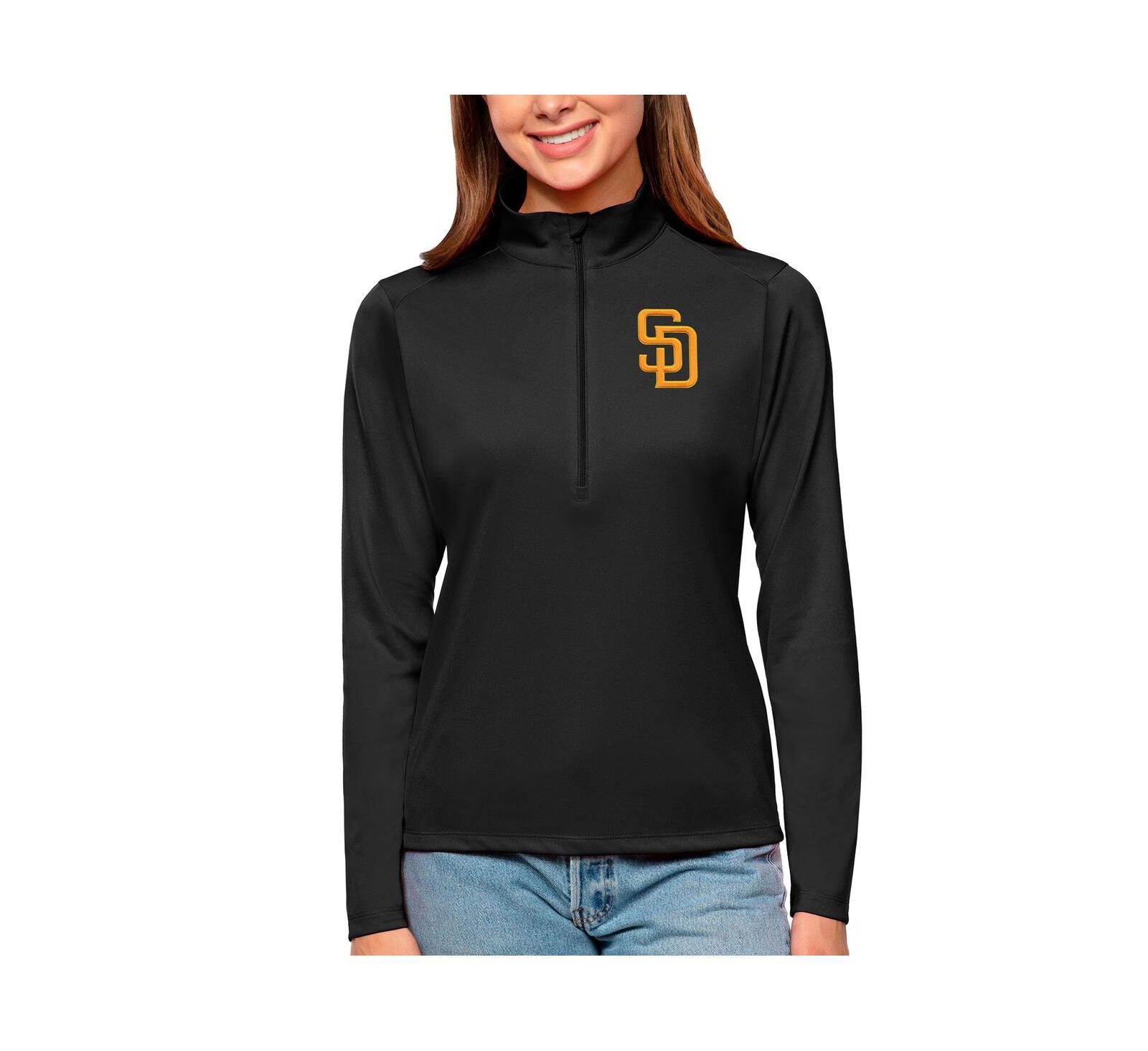 Antigua Women's Black San Diego Padres Tribute Quarter-Zip Pullover Top
