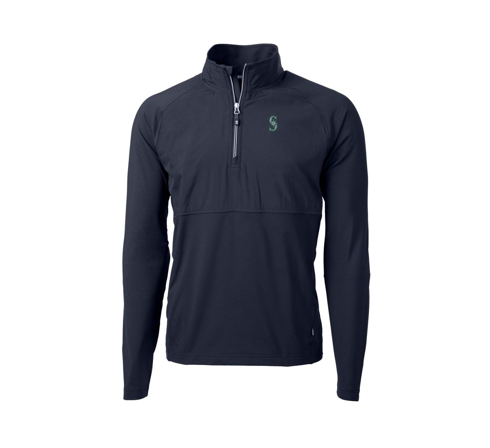 Cutter & Buck Men's Navy Seattle Mariners Adapt Eco Knit Hybrid Quarter-Zip Pullover Jacket