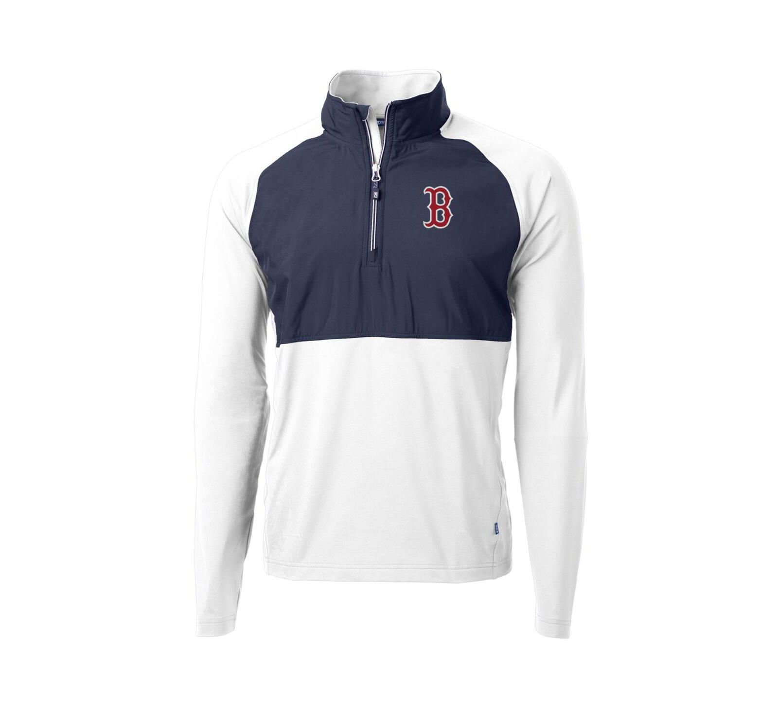 Cutter & Buck Men's White/Navy Boston Red Sox Adapt Eco Knit Hybrid Quarter-Zip Pullover Jacket
