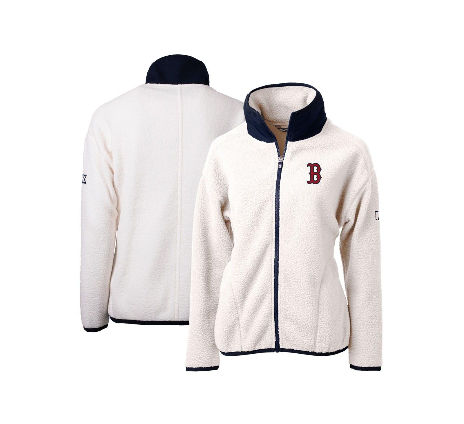 Cutter & Buck Women's White/Navy Boston Red Sox Cascade Eco Sherpa Fleece Full-Zip Jacket