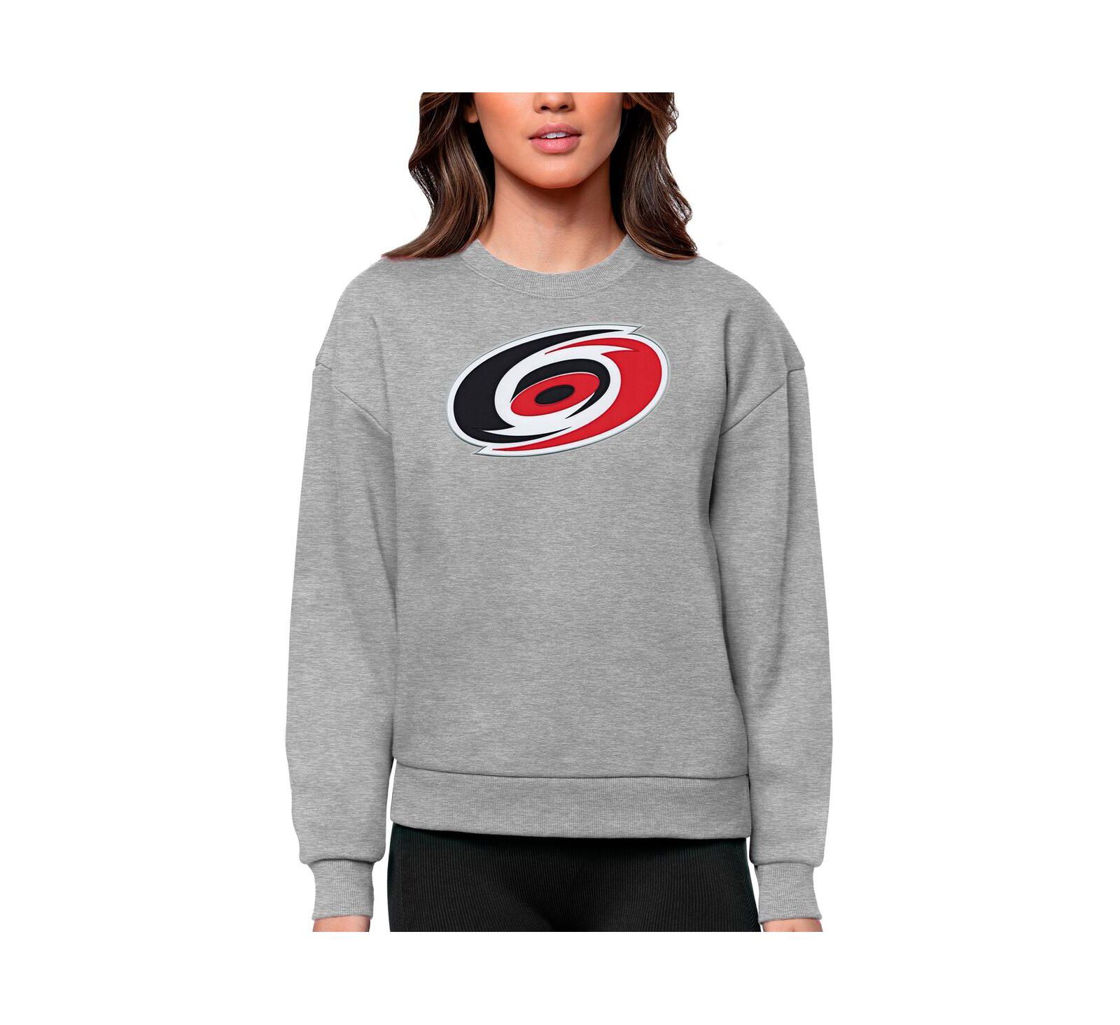Antigua Women's Heather Gray Carolina Hurricanes Primary Logo Team Logo Victory Crewneck Pullover Sweatshirt