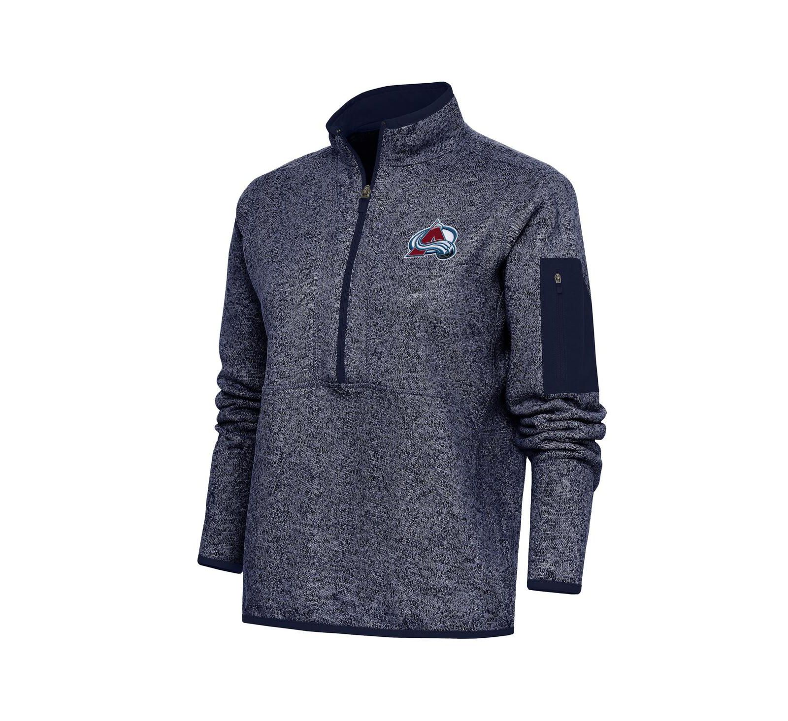 Antigua Women's Heather Navy Colorado Avalanche Team Logo Fortune Quarter-Zip Jacket