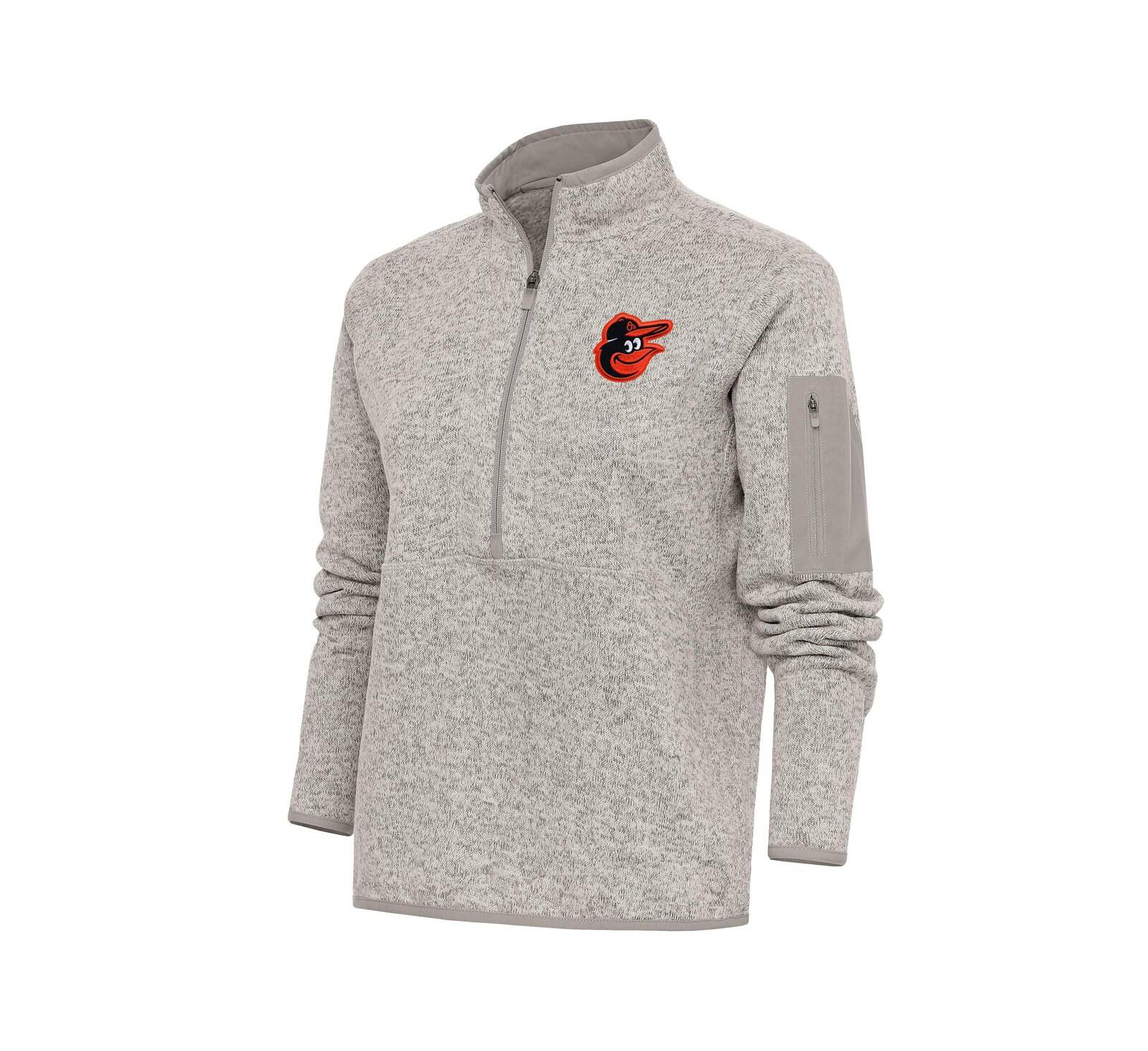 Antigua Women's Oatmeal Baltimore Orioles Logo Fortune Quarter-Zip Pullover Jacket