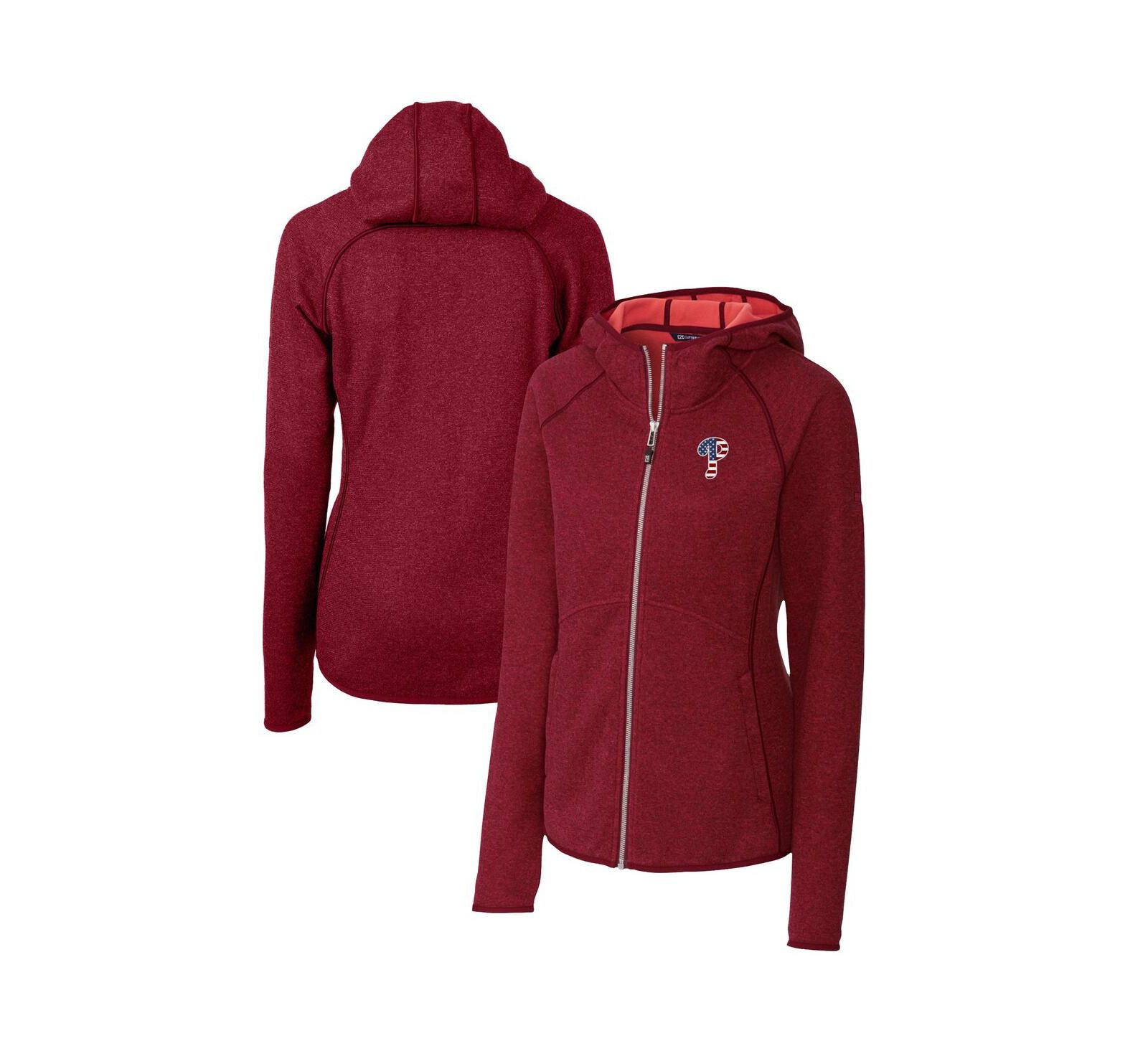 Женское вязаное худи на молнии Cutter & Buck Philadelphia Phillies Americana Logo