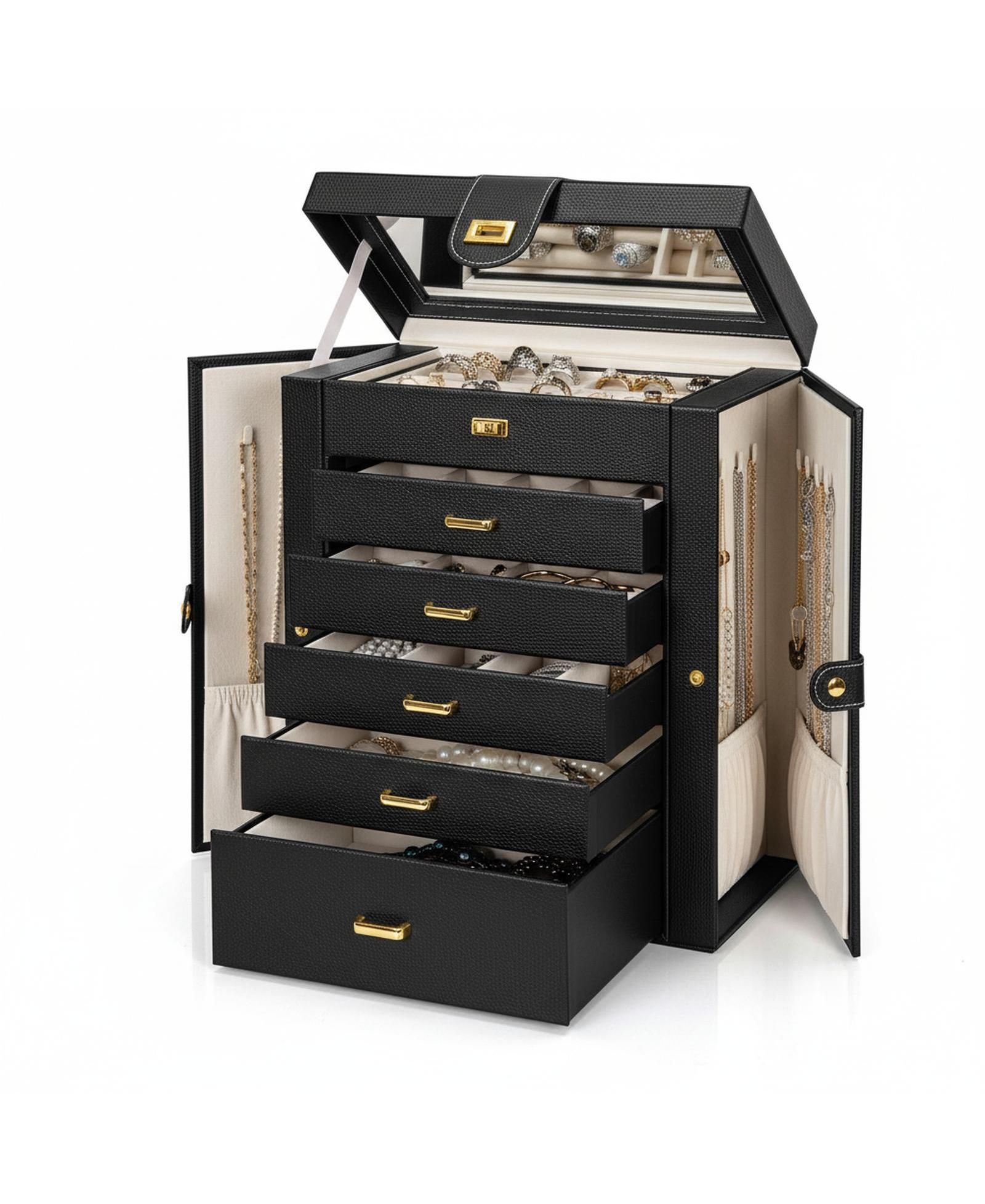 Органайзер для украшений YIGII Extra Large 6-Tier с зеркалом, 5 ящиков