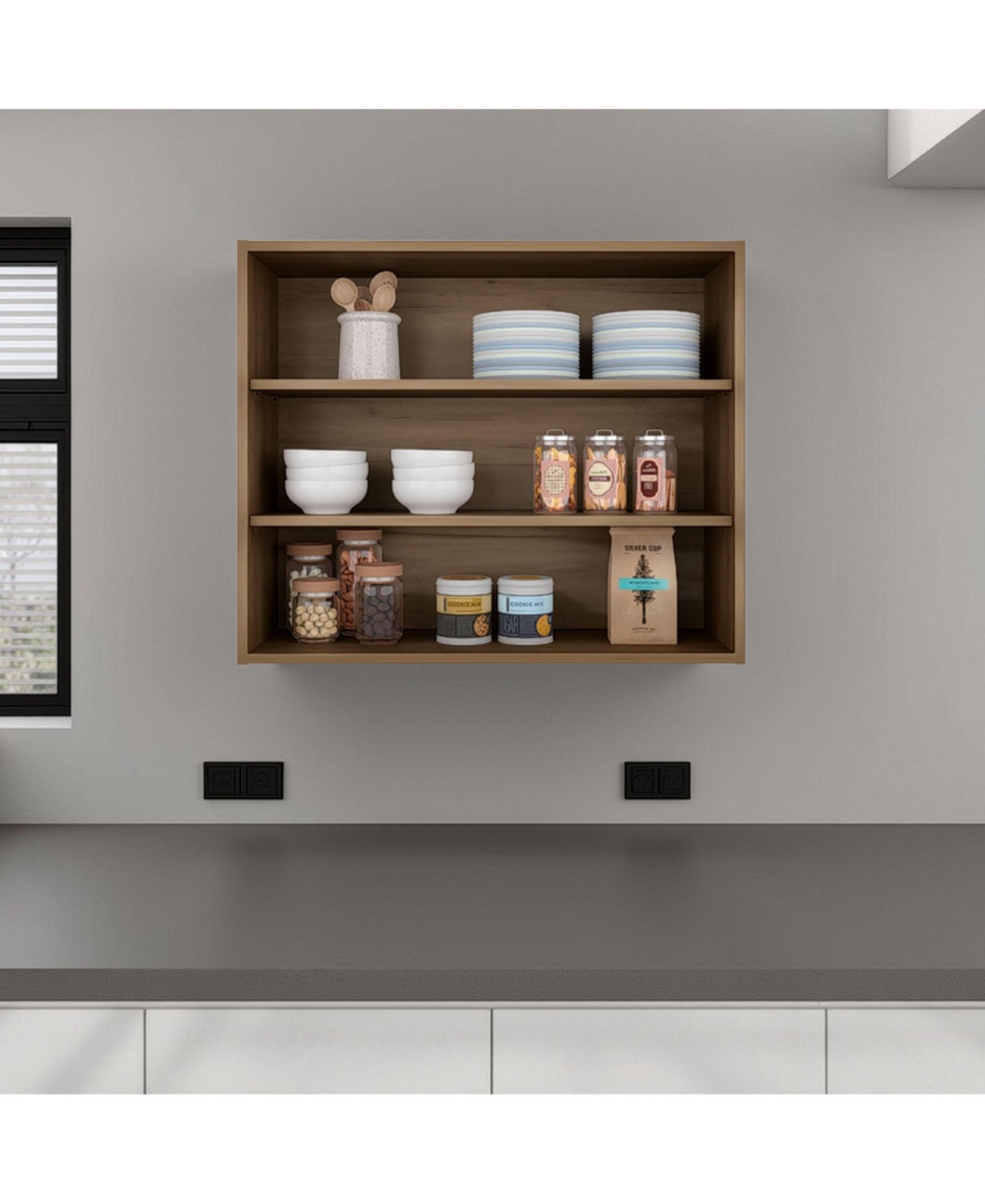 FM FURNITURE Chinle Wall Cabinet in Melamine with Open Storage