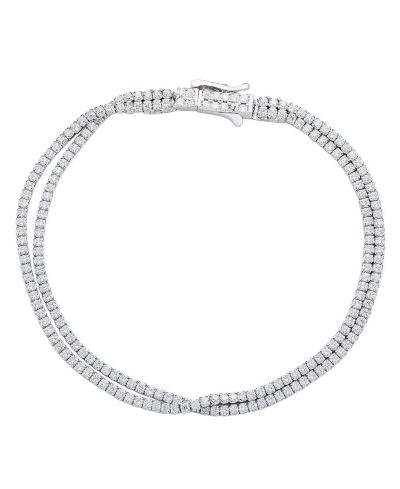 SUZY LEVIAN NEW YORK Sterling Silver Double-Strand Pave Cubic Zirconia Tennis Bracelet
