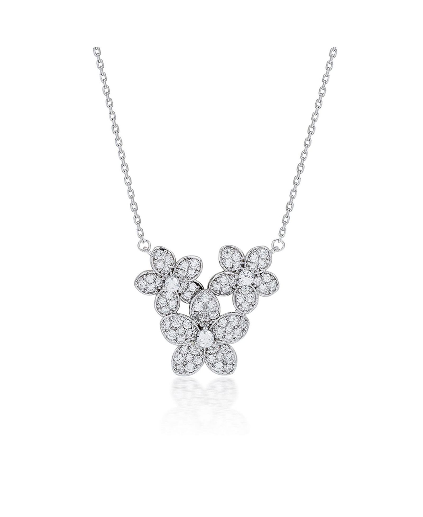 Колье Suzy Levian New York Sterling Silver Pave Cubic Zirconia Flower Cluster Trio