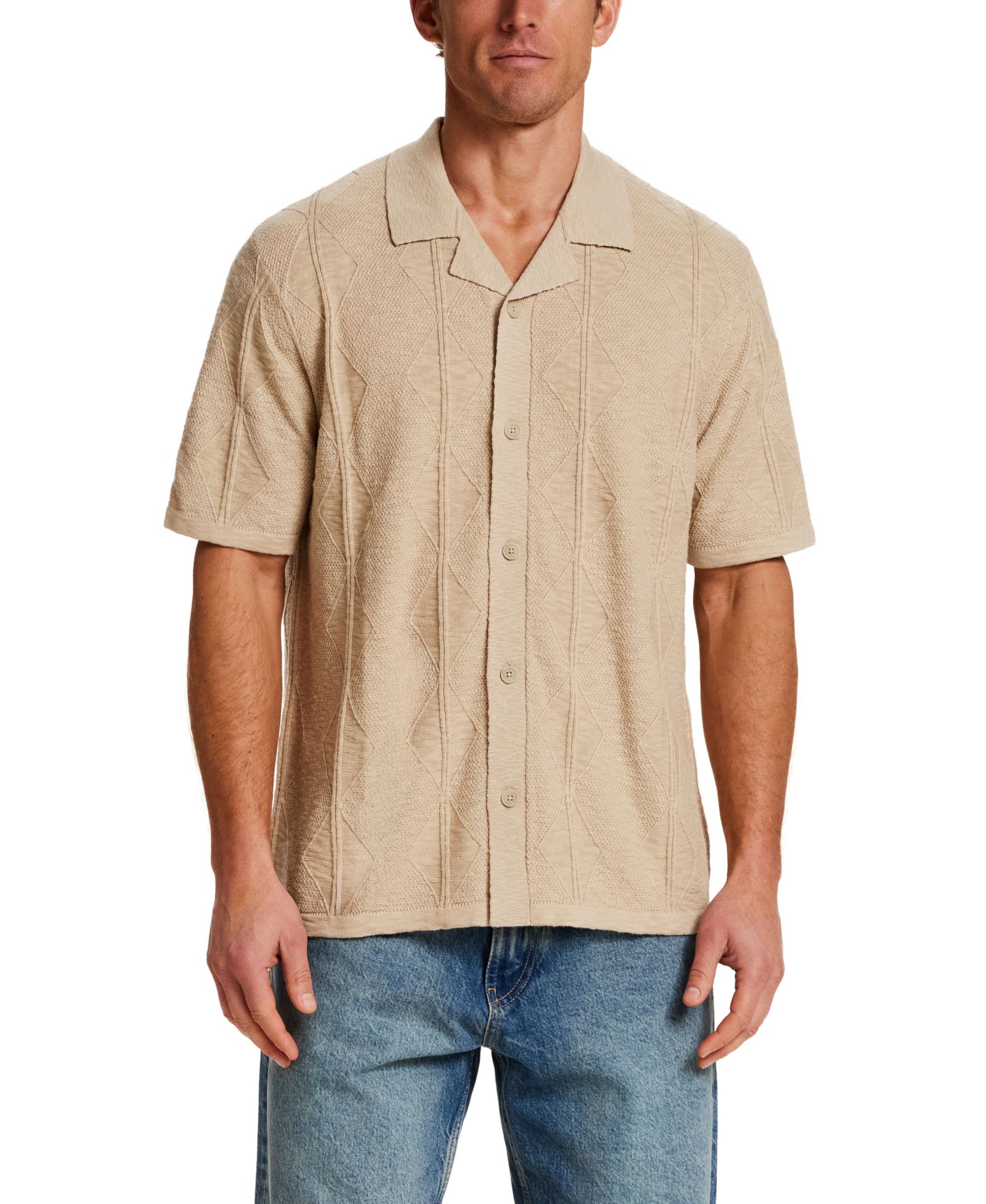 Weatherproof Vintage Men's Short-Sleeve Vertical Diamond Slub Shirt