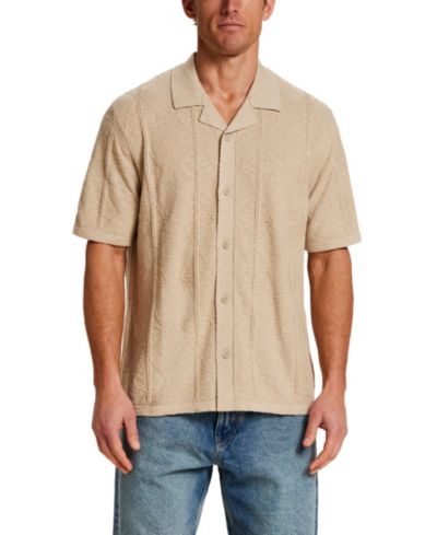 Weatherproof Vintage Men's Short-Sleeve Vertical Diamond Slub Shirt