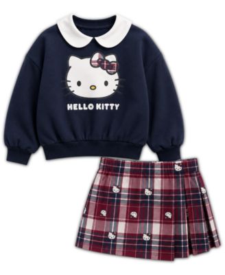 Hello Kitty Girls' 2T-6X Peter Pan Collar Sweatshirt and Skirt, 2-Piece Set