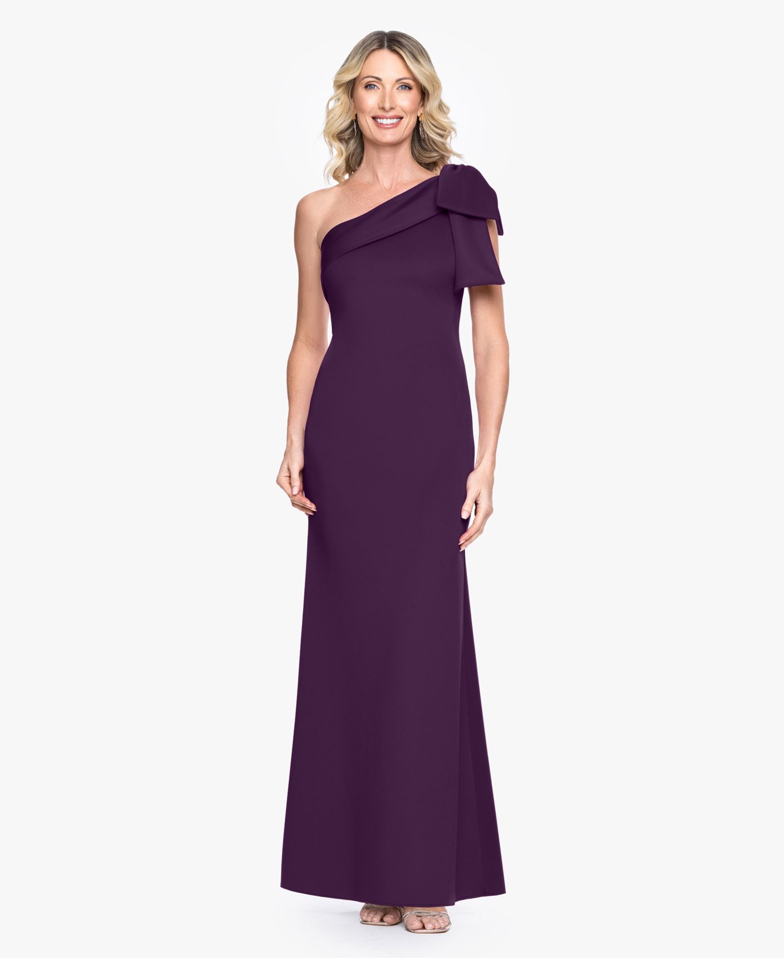 Женское вечернее платье B&A By Betsy and Adam One-Shoulder Bow Scuba Long