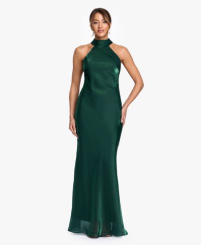 XSCAPE Women's Halter Neck Metallic Organza Ball Gown