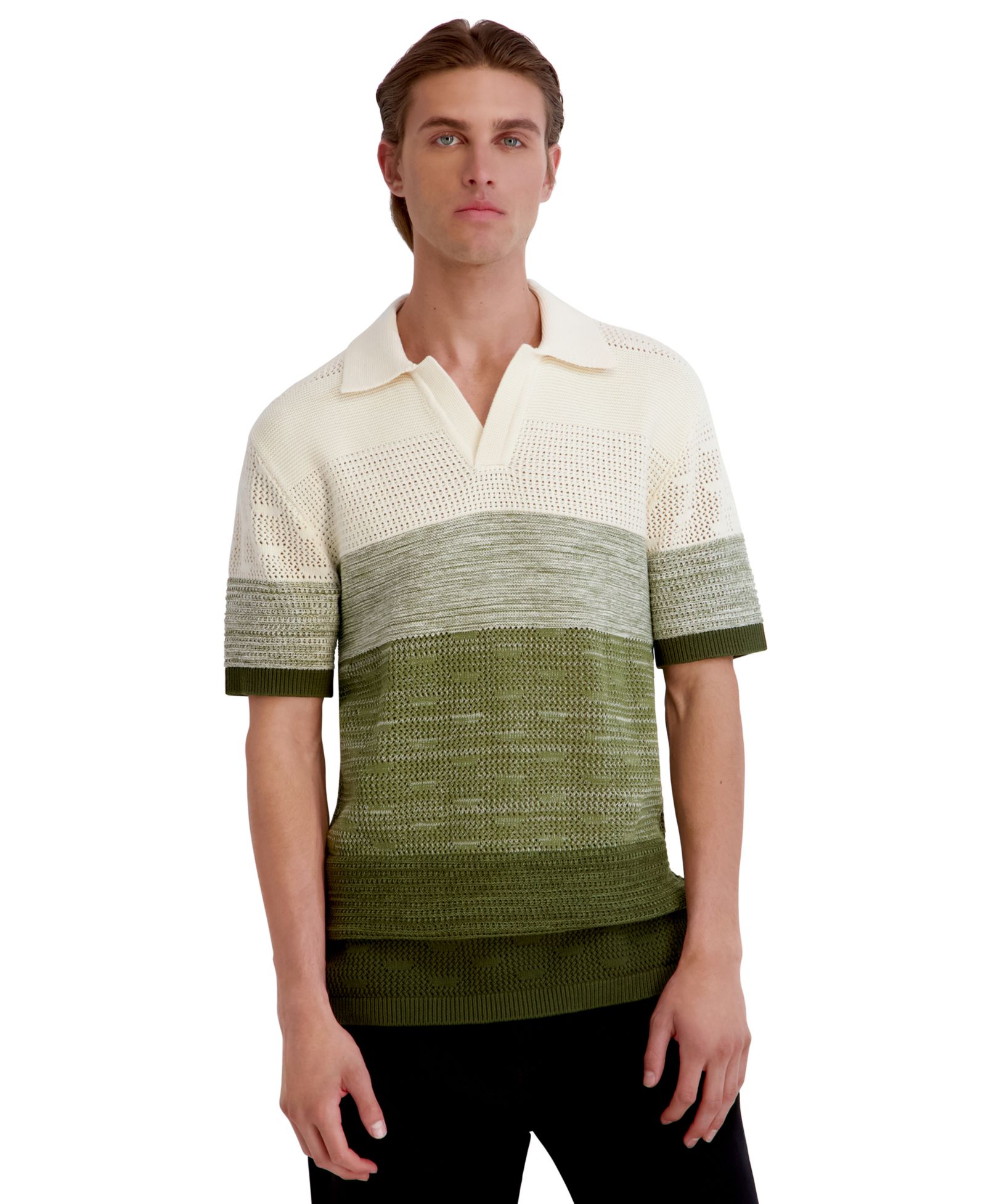 KARL LAGERFELD PARIS Men's Short-Sleeve Johnny Collar Polo Shirt