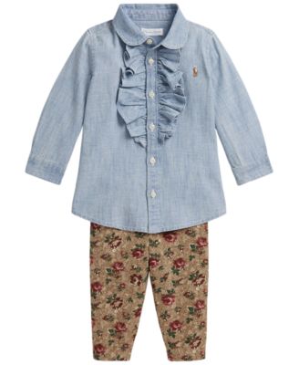 Детский комплект Polo Ralph Lauren для девочек: топ с длинным рукавом и брюки, 2 предмета