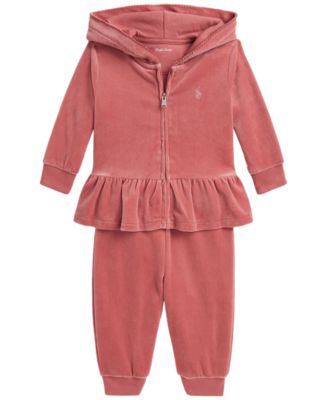 Polo Ralph Lauren детский комплект из 2 предметов: худи и джоггеры из велюра с длинным рукавом для девочек