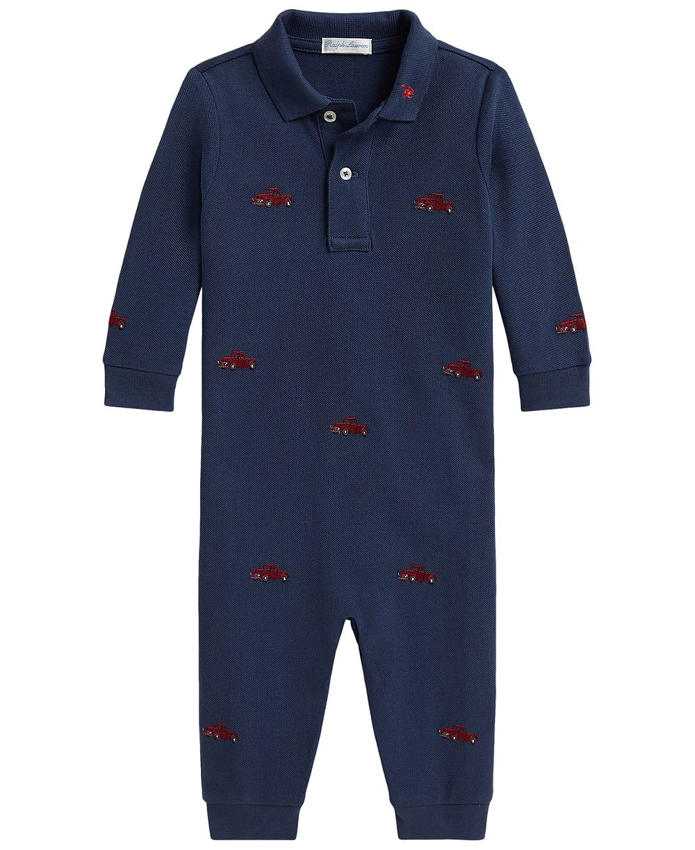 Детский хлопковый комбинезон Polo Ralph Lauren с вышивкой грузовика