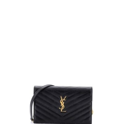 Кошелек Saint Laurent Small Classic Monelgram на цепочке, кожа Matelasse Chevron