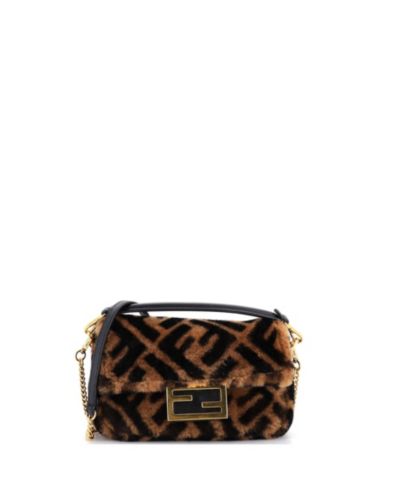 Pre-Owned Fendi Mini Baguette NM Bag Zucca Shearling